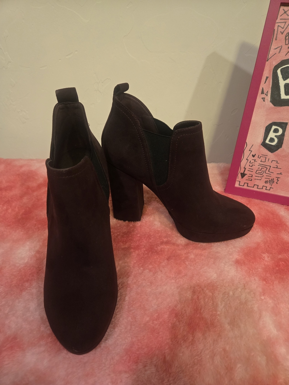 Worthington Dark Purple Suede Block Heel Booties